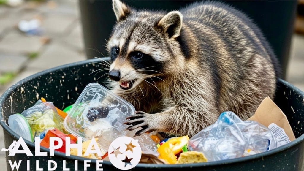 Raccoon in a trash can