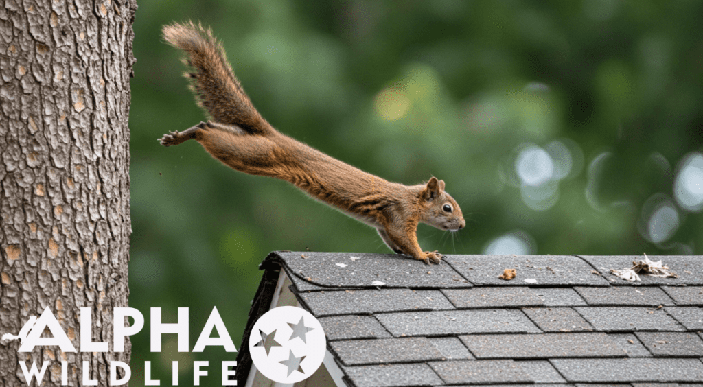 Squirrel climbing on roof of a house