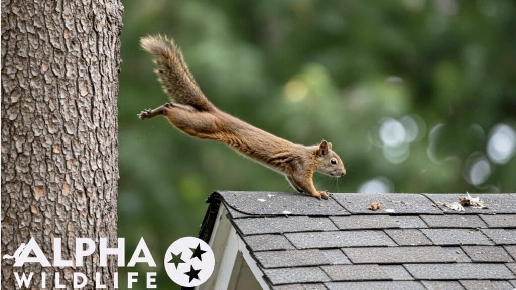Squirrel climbing on the roof of a house in Brentwood TN