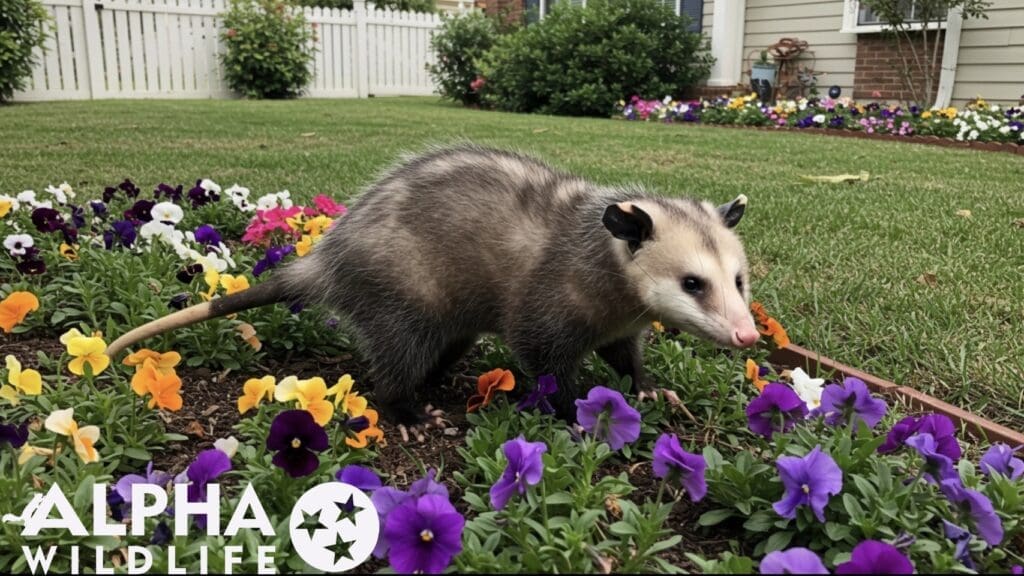 Possum removal from flower bed in Columbia SC
