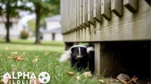 Skunk hiding under