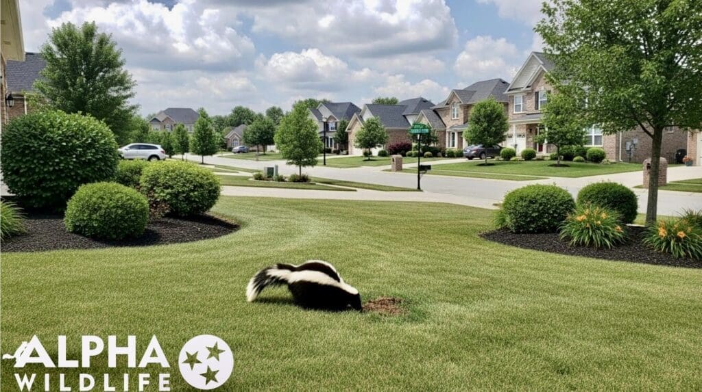 skunk digging in yard