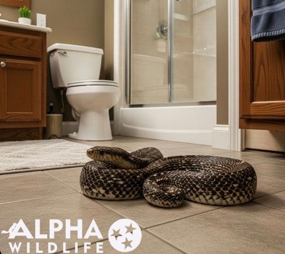 snake inside the bathroom of suburban home
