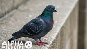 pigeon roosting on ledge of building