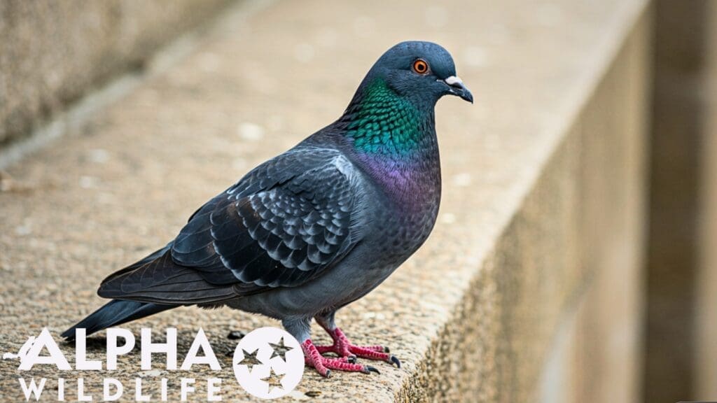 Pigeon roosting on ledge of building